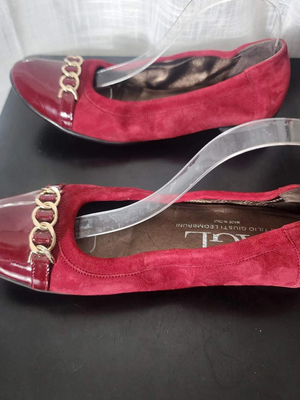 AGL Burgundy Suede & Patent Leather Ballet Flats